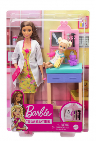 Jocuri si articole copii - Barbie Cariere Set cu Papusa Doctor Pediatru Șatenă