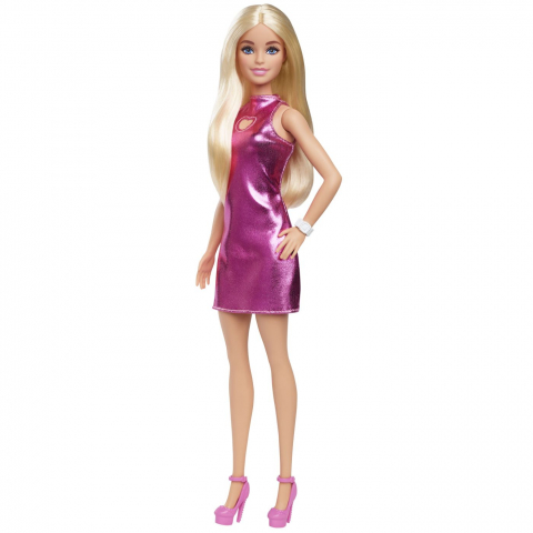 BARBIE FASHIONISTAS PAPUSA BARBIE BLONDA CU ROCHIE ROZ METALIZAT [2]
