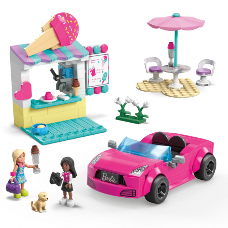 Barbie Mega Bloks - Set de Joacă Mașină Decapotabilă și Stand de Înghețată  [1]