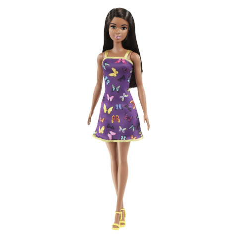 BARBIE PAPUSA CLASICA BRUNETA CU ROCHITA MOV CU IMPRIMEU CU FLUTURI [1]