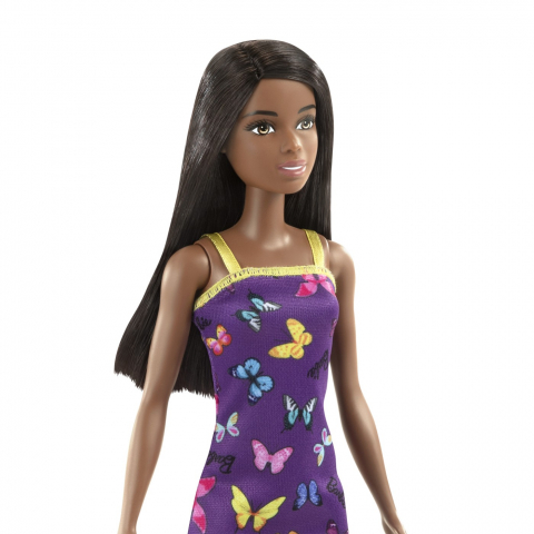 BARBIE PAPUSA CLASICA BRUNETA CU ROCHITA MOV CU IMPRIMEU CU FLUTURI [4]