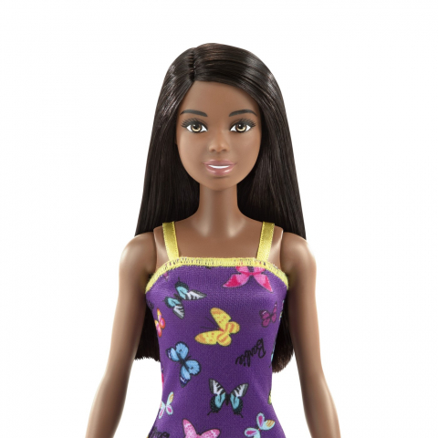 BARBIE PAPUSA CLASICA BRUNETA CU ROCHITA MOV CU IMPRIMEU CU FLUTURI [2]