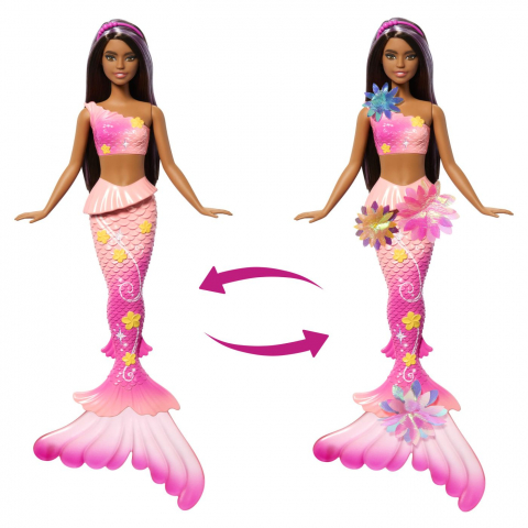 BARBIE PAPUSA SIRENA FLOAREA MAGICA CU PAR BRUNET SI COADA ROZ [3]