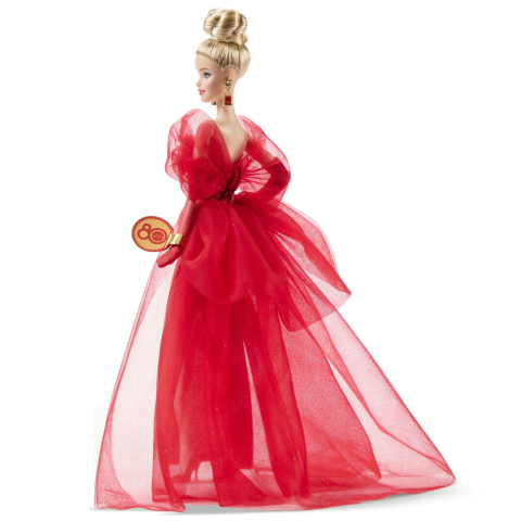 BARBIE SIGNATURE ANIVERSARE 80 DE ANI PAPUSA BARBIE BLONDA CU ROCHIE DE BAL ROSIE [6]