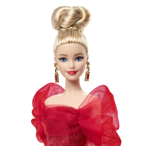 BARBIE SIGNATURE ANIVERSARE 80 DE ANI PAPUSA BARBIE BLONDA CU ROCHIE DE BAL ROSIE [7]