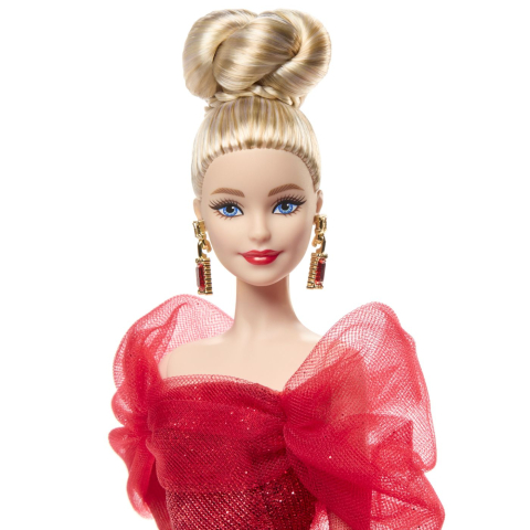 BARBIE SIGNATURE ANIVERSARE 80 DE ANI PAPUSA BARBIE BLONDA CU ROCHIE DE BAL ROSIE [3]