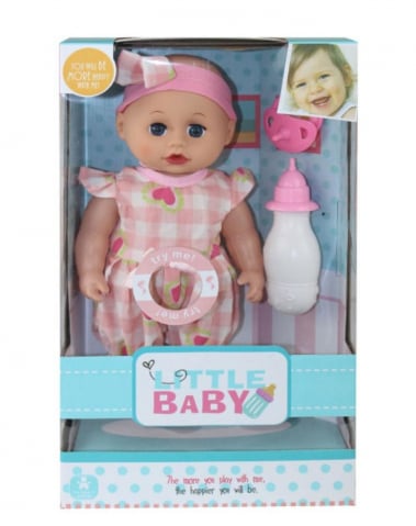 Papusi & accesorii - Bebeluș cu Costumaș Roz cu Inimi, Bentiță, Suzeta și Biberon