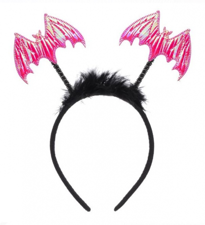 Articole Halloween - Bentita cu puf si urechi liliac