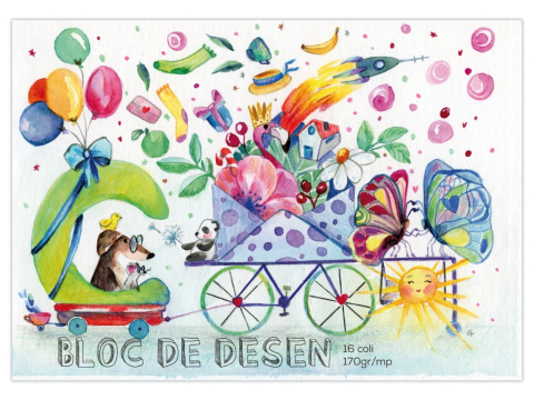 Blocuri desen - Bloc desen A4 Caravana Bucuriei, 16 file, grosime hartie 170 g/mp