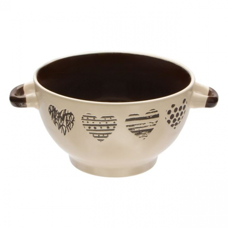 Articole Bucatarie - Bol Ceramica cu Manere - Design Inimi, 650 ml