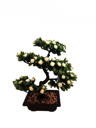 Bonsai decorativ artificial in ghiveci cu flori albe [1]