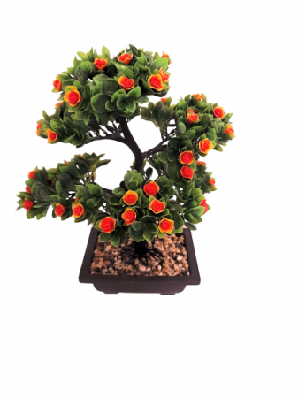Bonsai decorativ artificial in ghiveci cu flori portocalii [1]