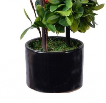 Bonsai decorativ cu flori rosii tip copac in ghiveci ceramic [4]