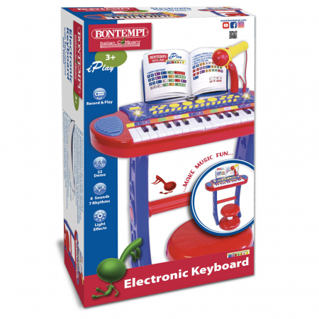 Jucarii muzicale - Bontempi Orgă Electronică Albastră cu Scaun și Microfon 