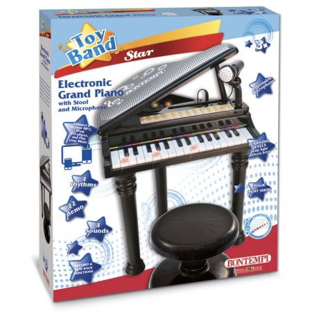 Jucarii muzicale - Bontempi pian electronic negru cu scaun si microfon
