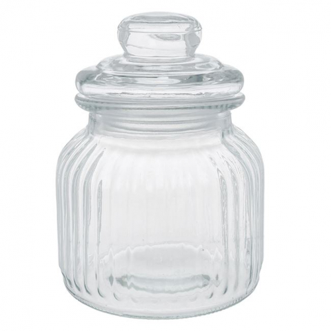 Articole Bucatarie - Borcan din sticla pentru bomboane,design dungi in relief,640 ml