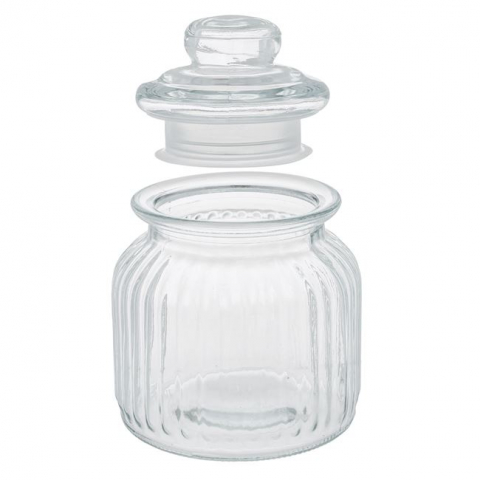 Borcan din sticla pentru bomboane,design dungi in relief,640 ml [1]