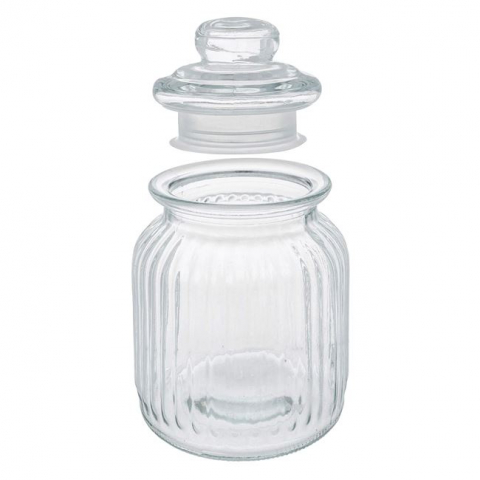Borcan din sticla pentru dulciuri,design dungi in relief,1000 ml [1]