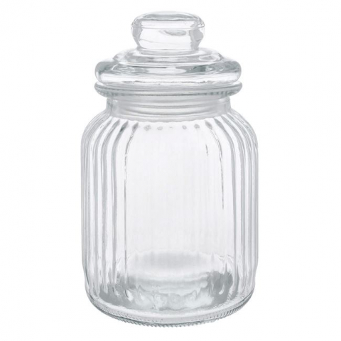 Articole Bucatarie - Borcan din sticla pentru dulciuri,design dungi in relief,1000 ml
