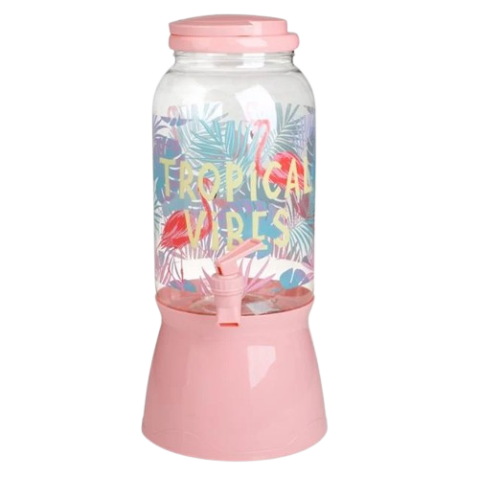 Sport & Activitati in aer liber - Borcan pentru limonada cu robinet si suport, 3.7 litri, model Tropical Vibes
