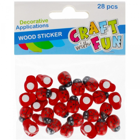 Accesorii art&craft lemn - Buburuze din lemn cu autoadeziv pentru activitati craft,28 bucati/set,15mmx10 mm