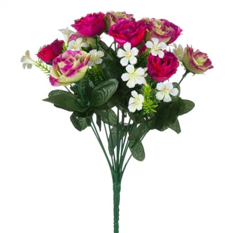 Buchet decorativ artificial cu flori alb roz,plastic,36 cm [1]