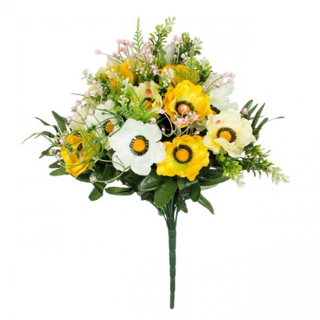 Decoratiuni - Buchet decorativ artificial cu flori de anemone galbene
