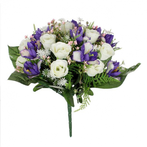 Decoratiuni - Buchet decorativ artificial cu flori de trandafiri si  orhidee,34 cm