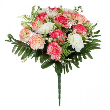 Decoratiuni - Buchet decorativ artificial cu flori garoafe alb si roz