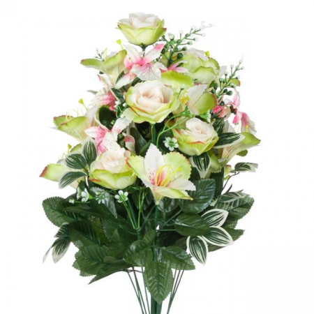 Buchet decorativ artificial cu flori mici roz si albe [1]