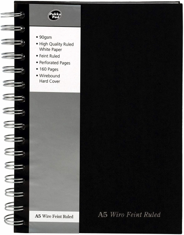 Papetarie & Birotica - Caiet cu Spirală Pukka Pad A5, 160 Pagini Dictando, Microperforații, Coperți Întărite, Negru
