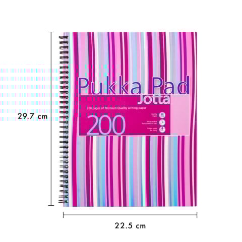 Papetarie & Birotica - Caiet cu Spirală Pukka Pad Stripes A4, 200 File Dictando, Coperți PP, Roz