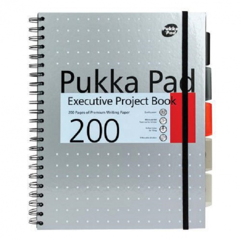 Papetarie & Birotica - Caiet cu Spirală și Separatoare Pukka Pad Executive Metallic Project Book A4, 200 File, Coperți Cartonate, Silver