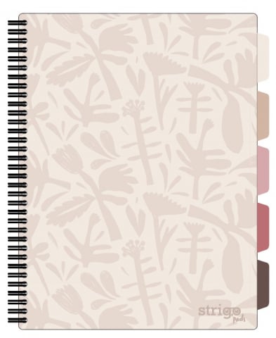 Caiete - Caiet cu Spirală și Separatoare Strigo Pads Project Book Floral A4, Matematică, Crem
