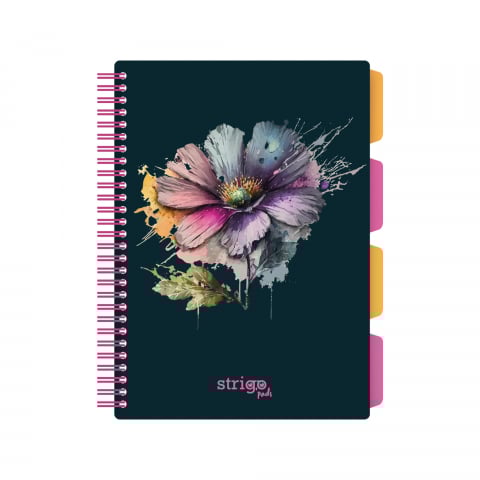 Caiete - Caiet cu Spirală și Separatoare Strigo Pads Project Book Flori B5, Matematică, Albastru Închis