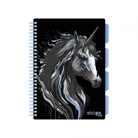 Caiete - Caiet cu Spirală și Separatoare Strigo Pads Project Book UNICORN B5, Dictando, Negru