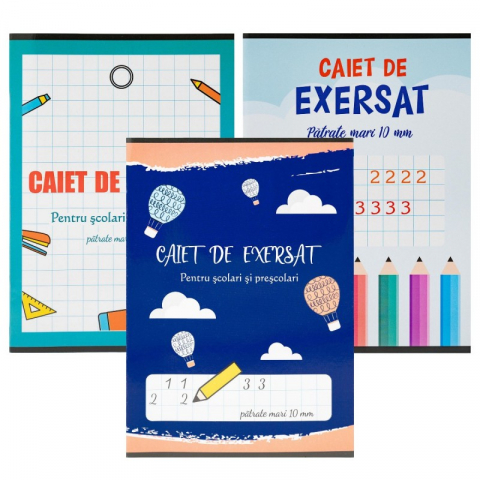 Caiete - Caiet de exersat A5 pentru prescolari si scolari, 24 file, patratele mari 10mm