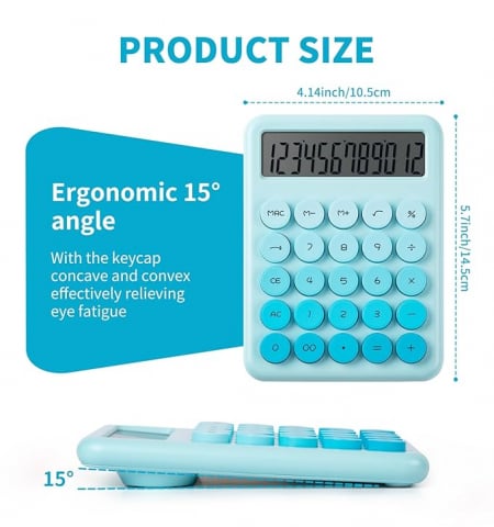 Calculator electronic cu afisare pentru scoala, birou, 12 digiti, albastru deschis,14.5x10.5 cm [2]
