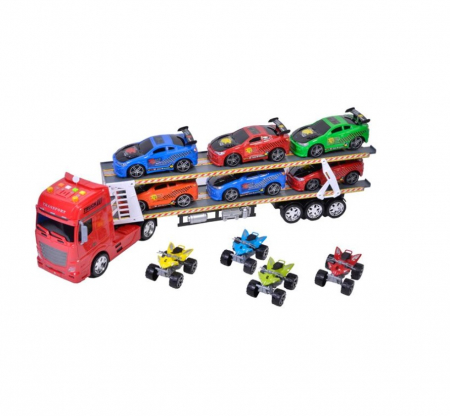 Masinute si vehicule cu telecomanda - Camion care transporta 10 masini cu sunet si lumini