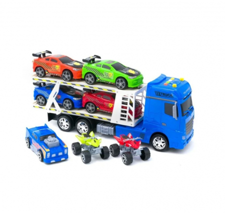Jocuri si articole copii - Camion care transportă 7 mașini cu sunet și lumini