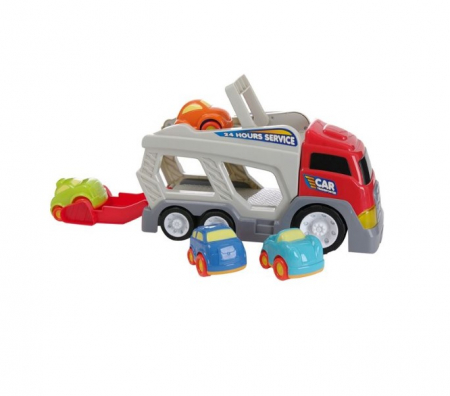 Jucarii de sortat si motricitate - Camion Platformă cu 4 Mașinuțe pentru Copii cu Lumini, Multicolor, +18 Luni