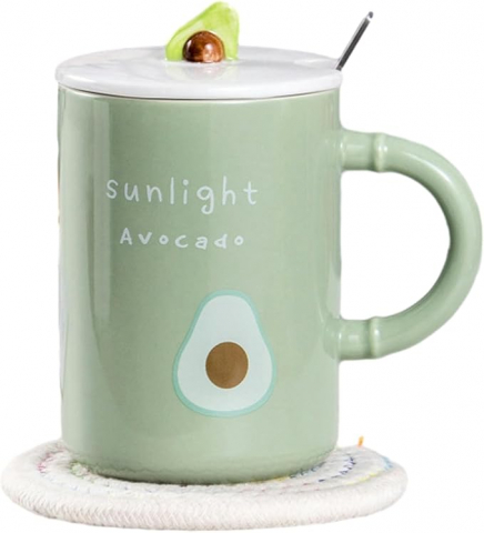 Cani si cesti - Cana cu capac si lingurita, sunlight avocado,vernil,ceramica,500 ml