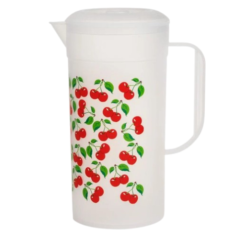 Articole Bucatarie - Carafa cu capac si maner pentru bauturi, plastic, imprimeu cirese, 2 litri