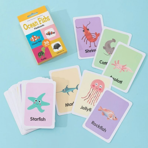 Jocuri si jucarii educative - Carduri pentru invatarea vietatilor marine in limba engleza,36/bucati/set
