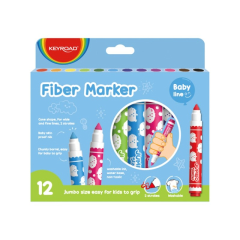 Produse art & craft-Lucru manual - Carioci pentru textile Keyroad Baby Line Jumbo, 12 culori, non-toxic