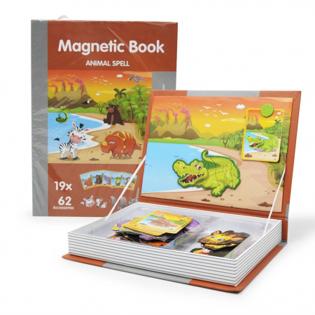 Puzzle - Carte magnetica Animale salbatice cu 81 piese magnetice