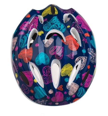 Role, Trotinete & Skateboard - Casca de protectie pentru copii, imprimeu inimioare, multicolor, 52-56 cm