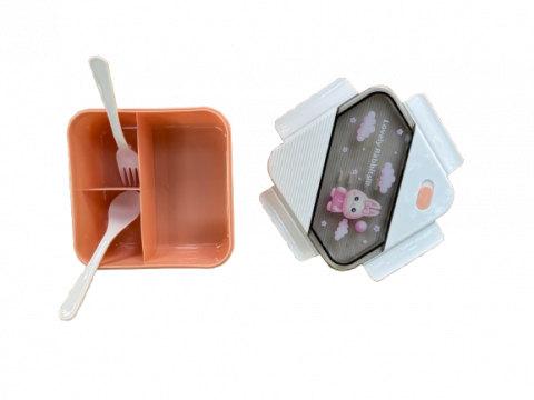 Caserola cu 3 compartimente pentru copii si tacamuri incluse, model iepuras,plastic [1]