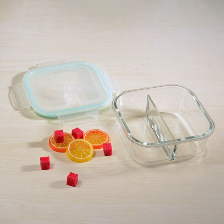 Caserola cu capac din sticla pentru alimente,2 compartimente,1100 ml [1]