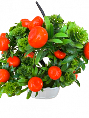 Copacel decorativ artificial cu fructe portocalii in ghiveci, plastic, 13x8x30 cm [1]